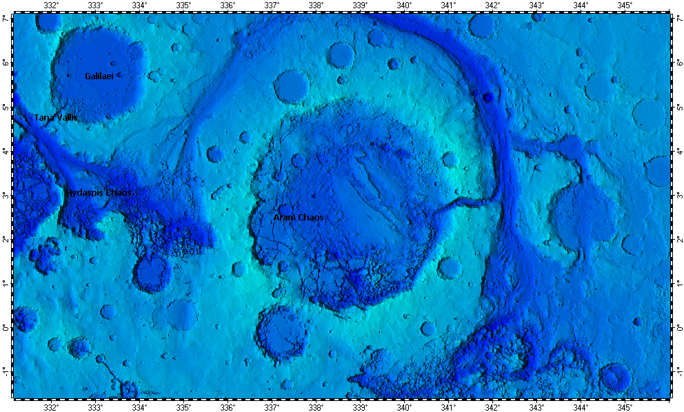 Aram Chaos on Mars, topography