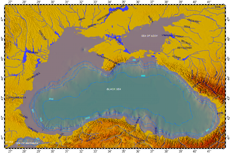 Black Sea, topography with bathymetry