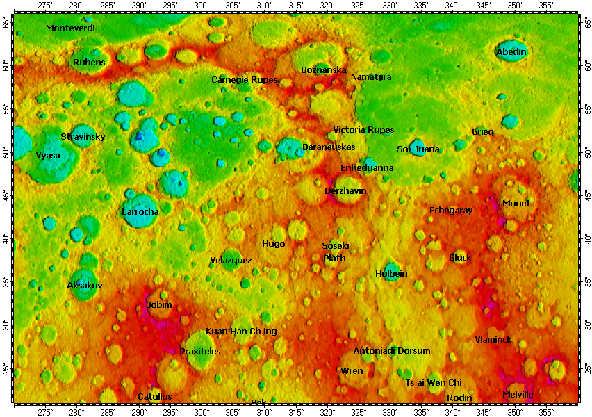 H-02 Victoria quadrangle of Mercury, topography