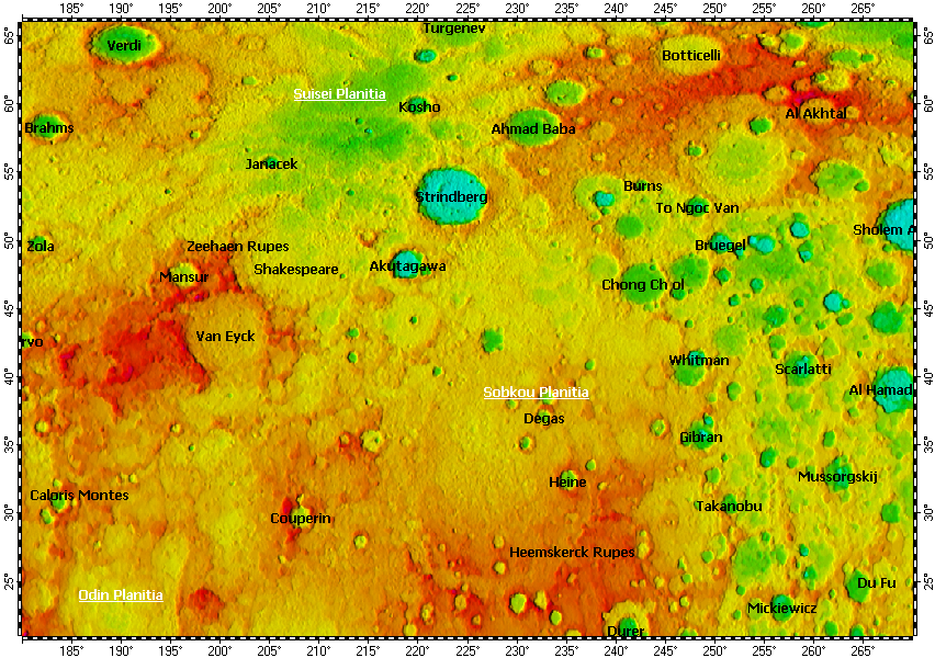 H-03 Shakespeare quadrangle of Mercury, topography