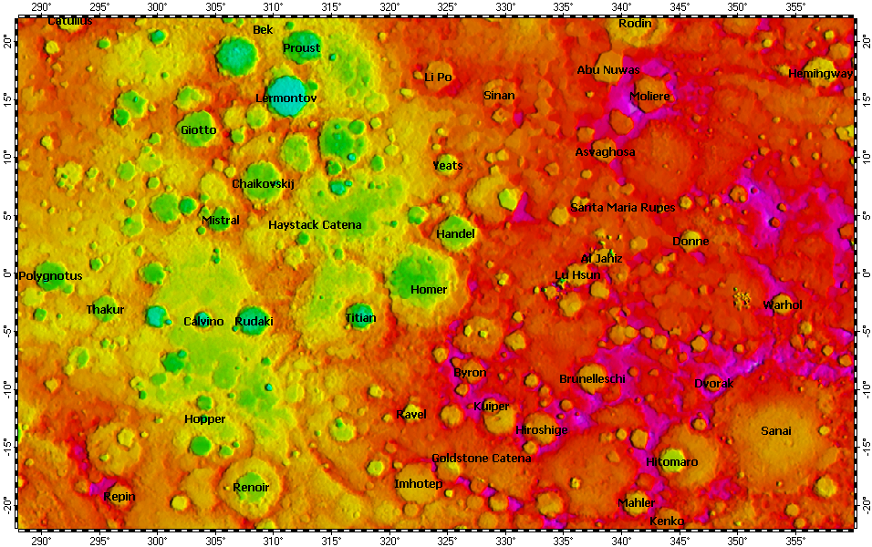 H-06 Kuiper quadrangle of Mercury, topography
