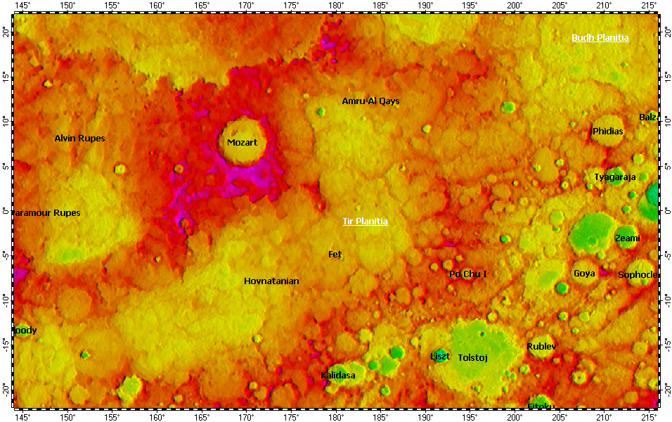 H-08 Tolstoj quadrangle of Mercury, topography