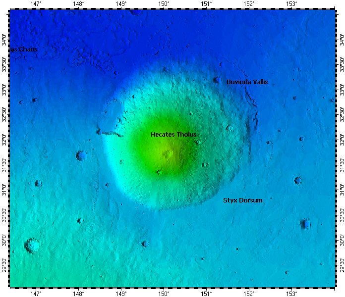 Hecates Tholus on Mars, topography