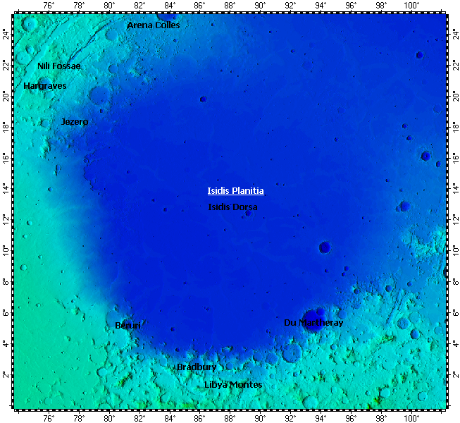 Isidis Planitia on Mars, topography
