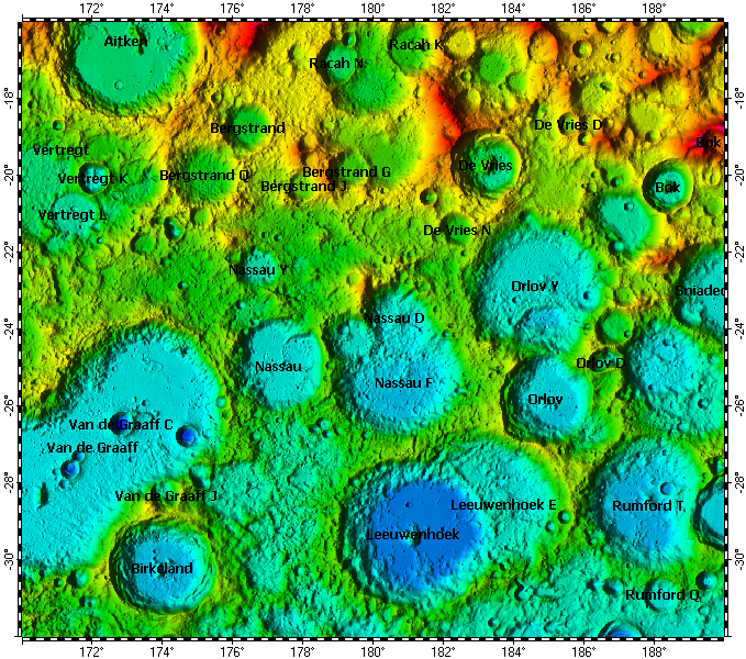 LAC-104 Van de Graaff quadrangle of Moon, topography