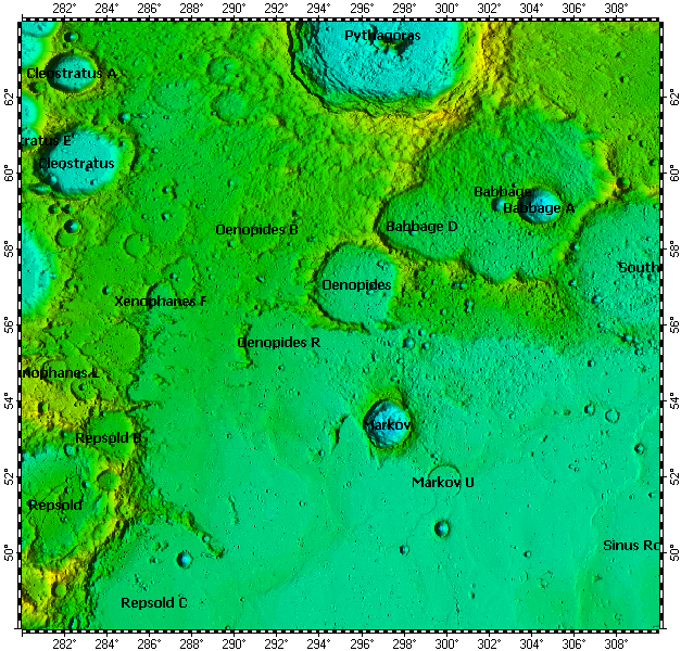 LAC-10 Pythagoras quadrangle of Moon, topography