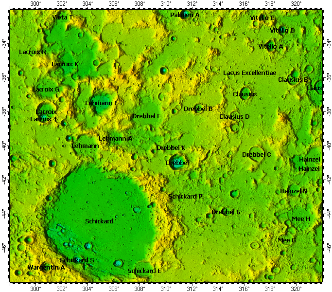 LAC-110 Schickard quadrangle of Moon, topography