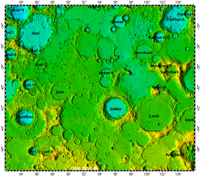 LAC-116 Mare Australe quadrangle of Moon, topography