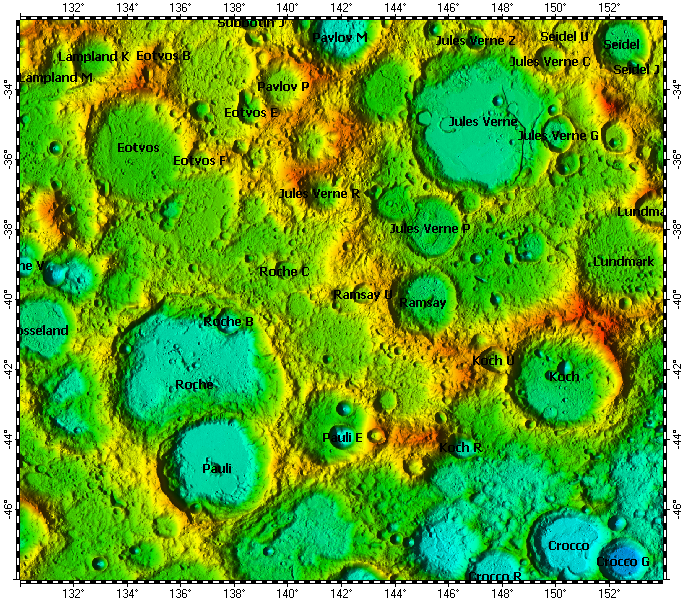 LAC-118 Jules Verne quadrangle of Moon, topography