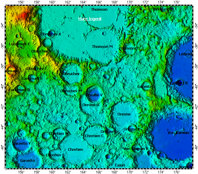 LAC-119 Mare Ingenii quadrangle of Moon, topography
