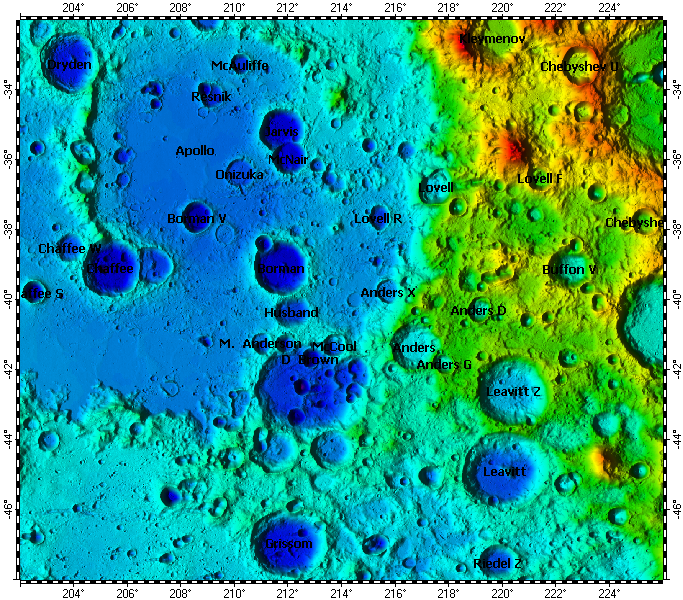 LAC-121 Apollo quadrangle of Moon, topography