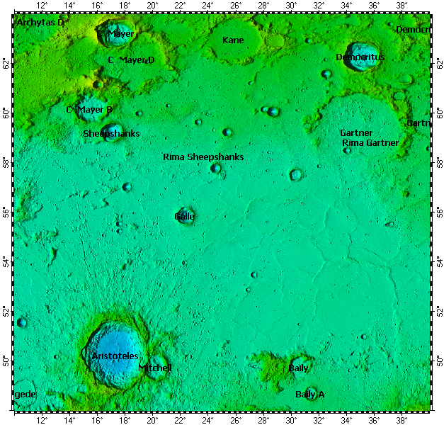 LAC-13 Aristoteles quadrangle of Moon, topography