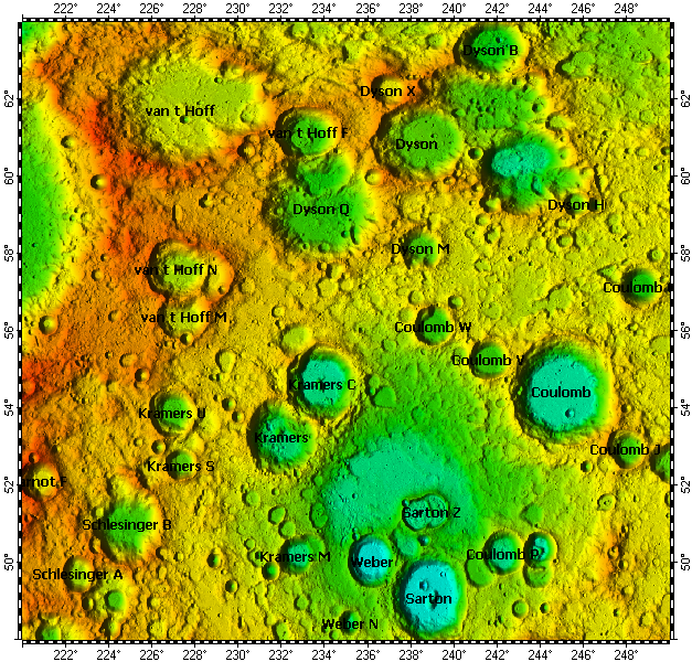 LAC-20 Coulomb quadrangle of Moon, topography