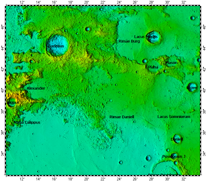 LAC-26 Eudoxus quadrangle of Moon, topography