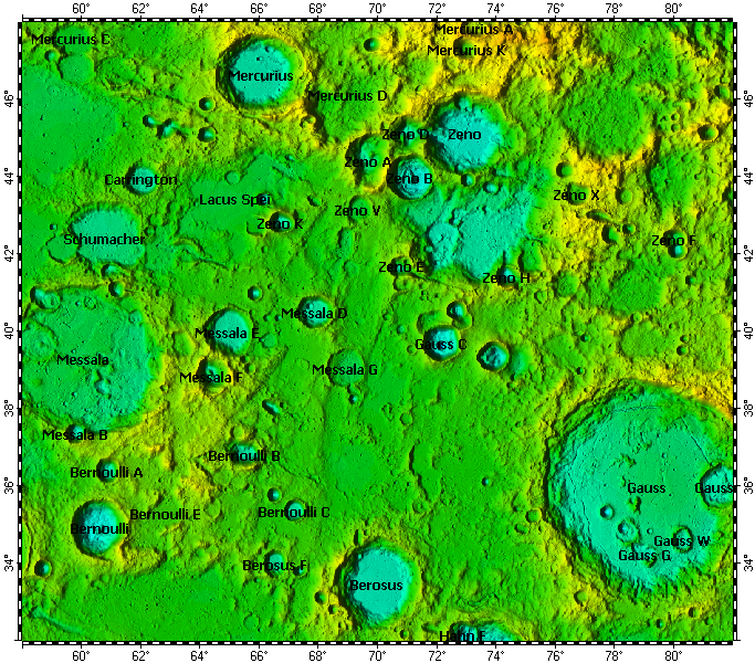 LAC-28 Gauss quadrangle of Moon, topography