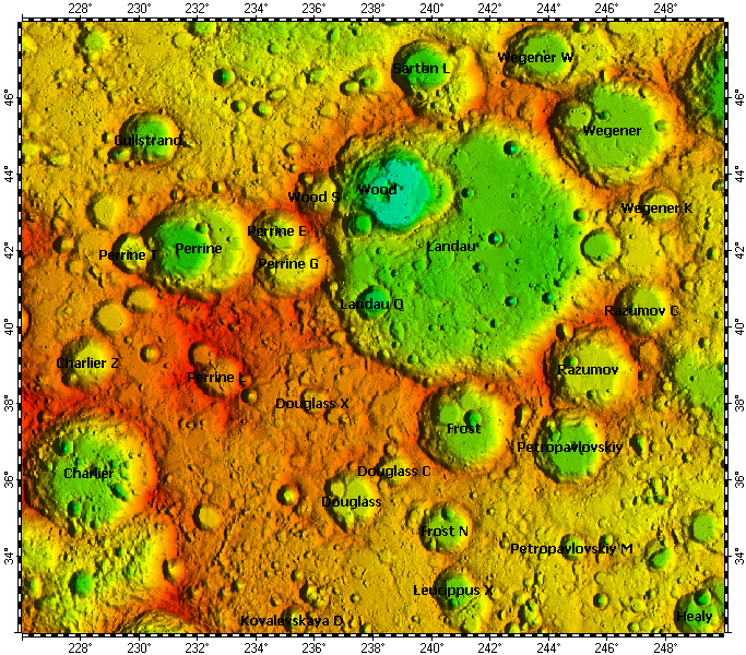LAC-35 Landau quadrangle of Moon, topography