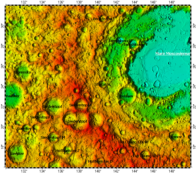 LAC-48 Mare Moscoviense quadrangle of Moon, topography
