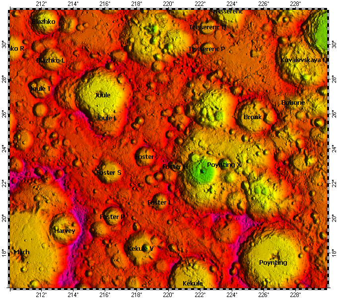 LAC-52 Joule quadrangle of Moon, topography