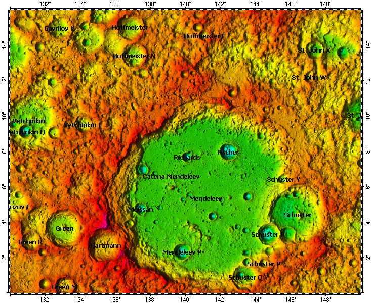LAC-66 Mendeleev quadrangle of Moon, topography