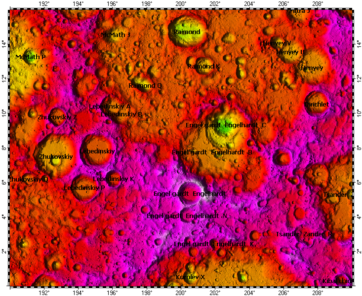 LAC-69 Zhukovskij quadrangle of Moon, topography