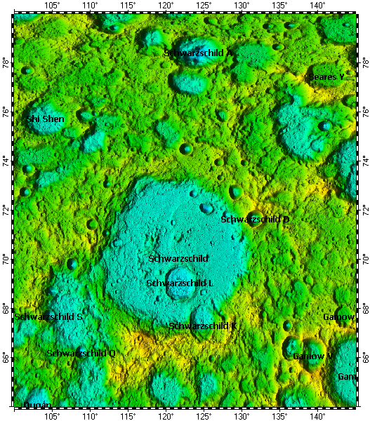 LAC-6 Schwarzschild quadrangle of Moon, topography