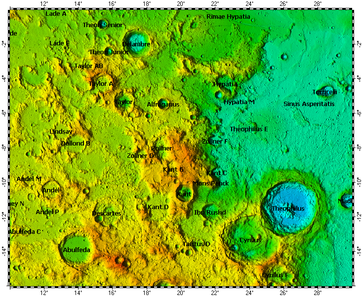LAC-78 Theophilus quadrangle of Moon, topography