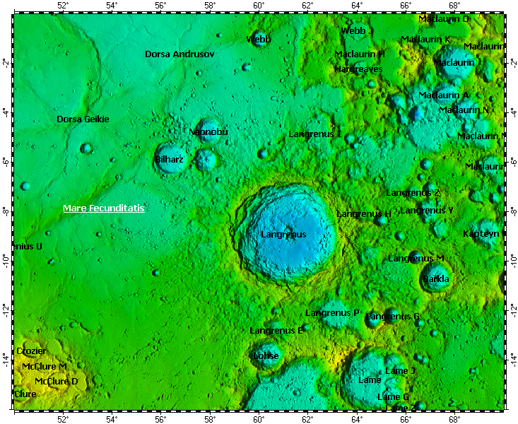LAC-80 Langrenus quadrangle of Moon, topography