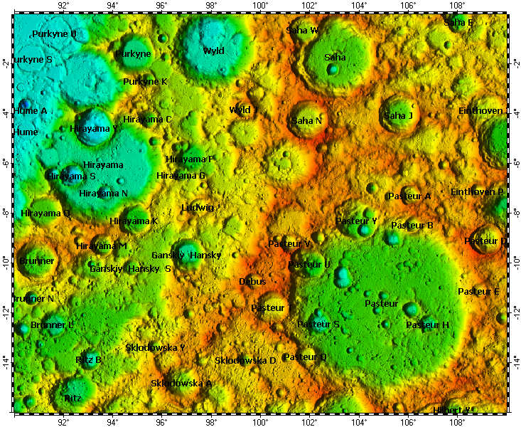 LAC-82 Pasteur quadrangle of Moon, topography