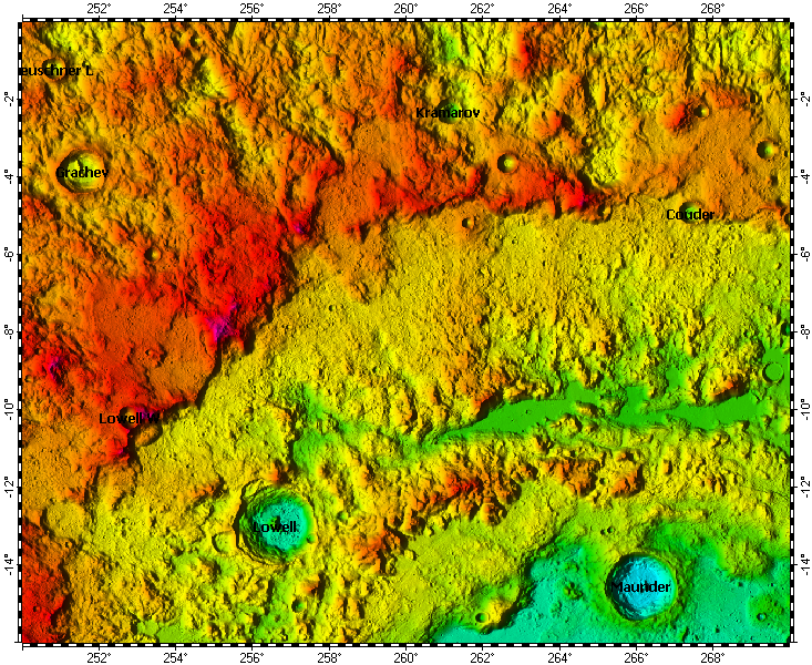 LAC-90 Lowell quadrangle of Moon, topography