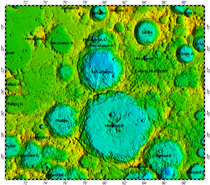 LAC-99 Humboldt quadrangle of Moon, topography