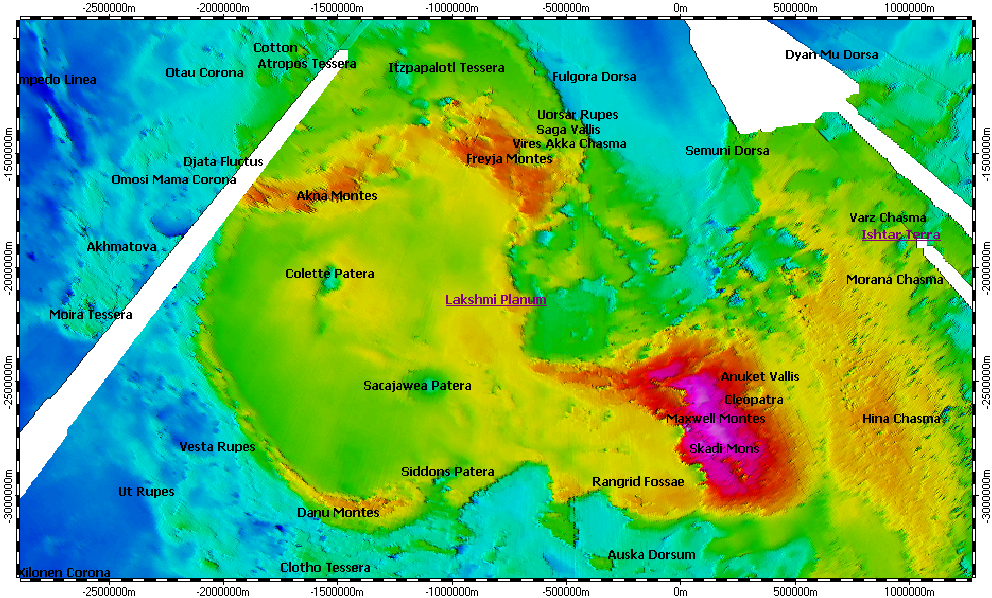 Lakshmi Planum on North Pole of Venus, topography