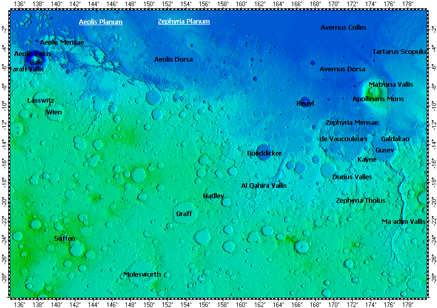 MC-23 Aeolis quadrangle of Mars, topography