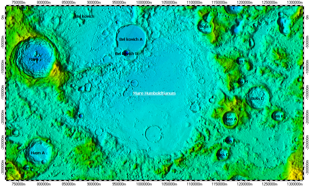 Mare Humboldtianum on North Pole of Moon, topography
