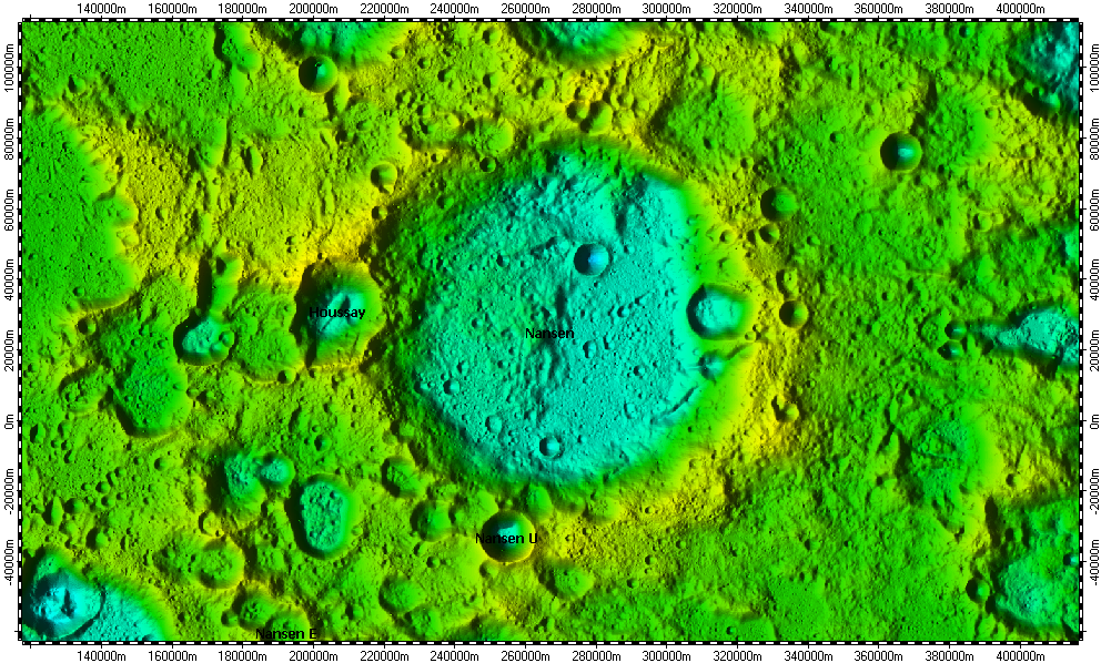 Nansen Crater on North Pole of Moon, topography