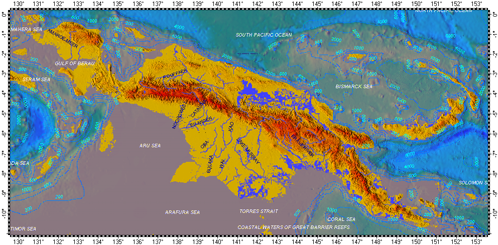 New Guinea, topography with bathymetry