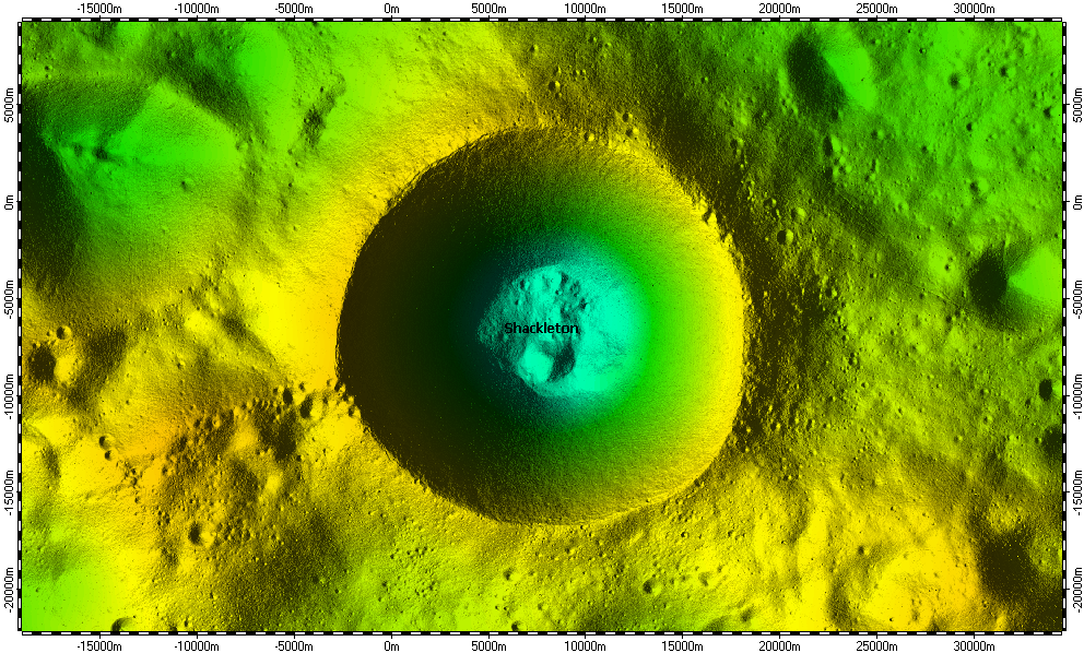 Shackleton Crater on South Pole of Moon, topography