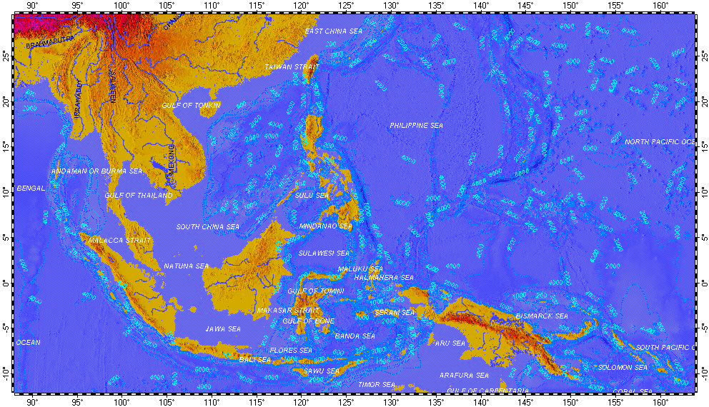 South-East Asia, topography with bathymetry