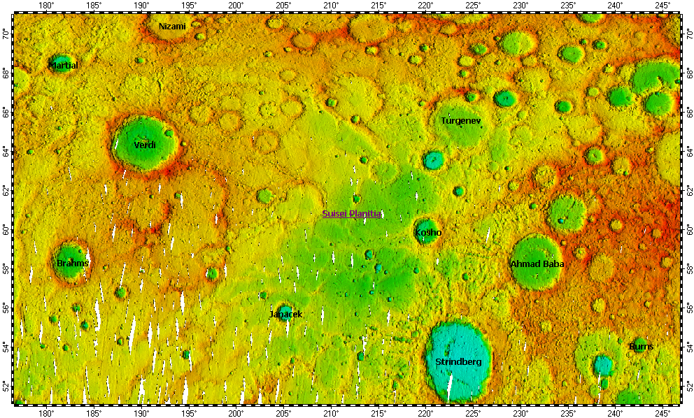 Suisei Planitia on Mercury, topography