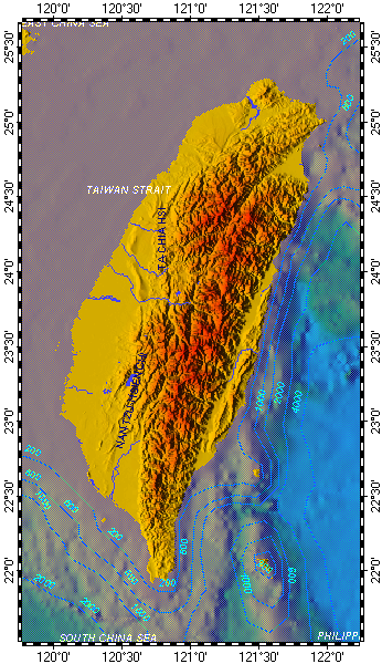 Taiwan, topography with bathymetry