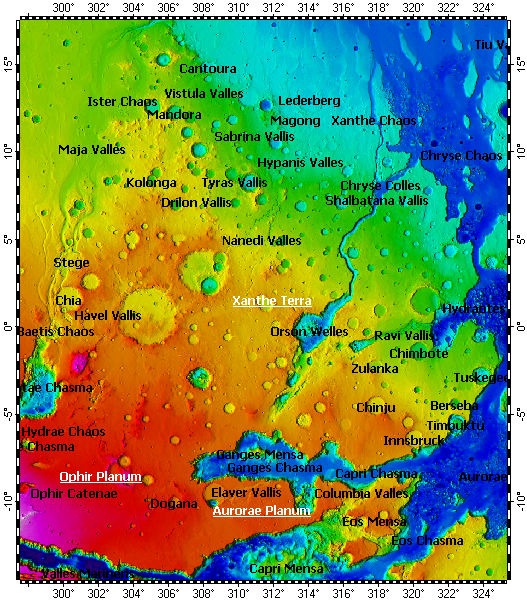 Xanthe Terra on Mars, topography with adjusted colors